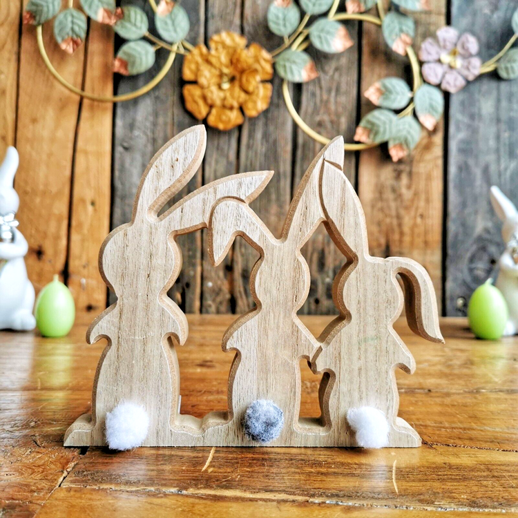 Hasenfamilie Figur aus Holz - 3 Osterhasen